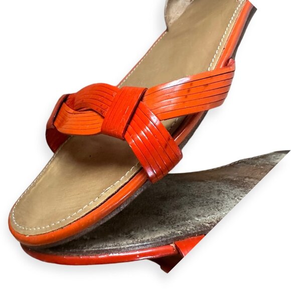 Prada Flat‎ Sling Back Sandal, Orange Patent,  Size 38.5 EU - Picture 13 of 14